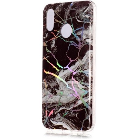 Mobigear Marble Pattern Soft TPU Hoesje Wit / Zwart Huawei P20 Lite