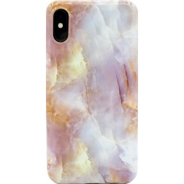 Luxe Marmer Graniet Case voor Apple iPhone X - iPhone XS - Roze - Paars - Hoesje - Hoogwaardig Soft TPU zacht back cover
