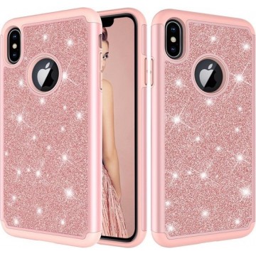 Let op type!! Glitter Powder Contrast Skin Shockproof Silicone + PC Protective Case for iPhone XS Max (Black)