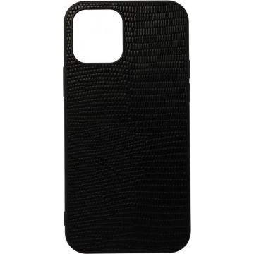 Telefoonhoesje iPhone 12 Pro | Zwart | Hagedissenleer | Rubberen beschermrand