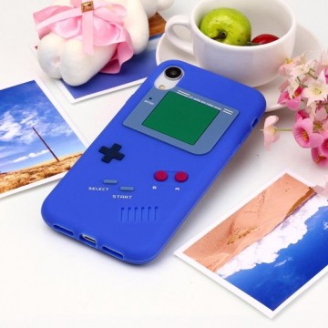 Game Boy Pattern Silicone beschermhoes voor iPhone XR (donkerblauw)