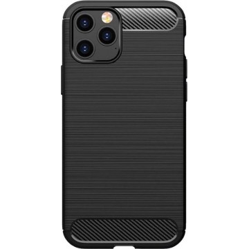 Shop4 - iPhone 12 Pro Max Hoesje - Zachte Back Case Brushed Carbon Zwart
