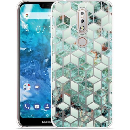 Nokia 7.1 Hoesje Groen Hexagon Marmer