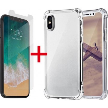 Apple iPhone X & XS Hoesje - Anti Shock Hybrid Backcover & Tempered Glass Combi - Transparant