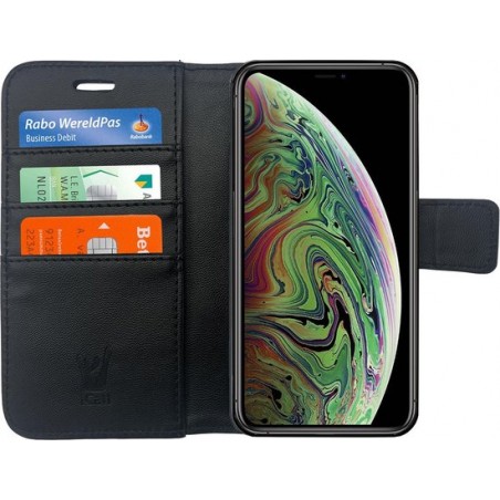 Lederen Hoesje Wallet voor Apple iPhone Xs / X Zwart - Book Case Cover van iCall