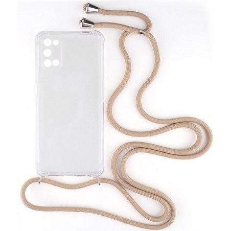 Shop4 - Oppo A72 Hoesje - Zachte Back Case met Koord Beige