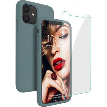 iPhone 11 Hoesje Liquid pine groen TPU Siliconen Soft Case + 2X Tempered Glass Screenprotector