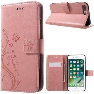 Book Case Hoesje Bloemen iPhone 8 Plus / 7 Plus - Pink