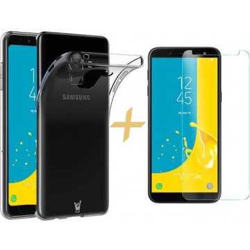Samsung J6 Hoesje Transparant - Siliconen Case + Samsung J6 Screenprotector - Samsung J6 Screen protector