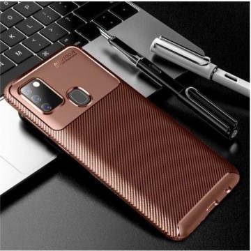 Xssive Carbon TPU Cover voor Samsung Galaxy A21s  - Bruin
