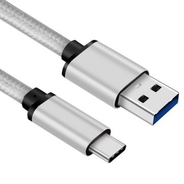 USB C kabel | C naar A | Nylon mantel | Zilver | 1 meter | Allteq