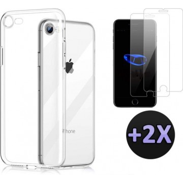 Apple iPhone SE (2020) Hoesje Transparant - Siliconen Back Cover & 2 X Glazen Screen Protector