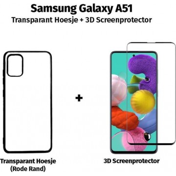 Samsung Galaxy A51 Hoesje Transparant Zwarte Rand + Gratis 3D Screenprotector / Gehard Glas