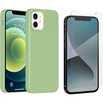 iPhone 12 Mini Hoesje Soft Nano Siliconen backcover TPU case - Groen met Screenprotector / glazen