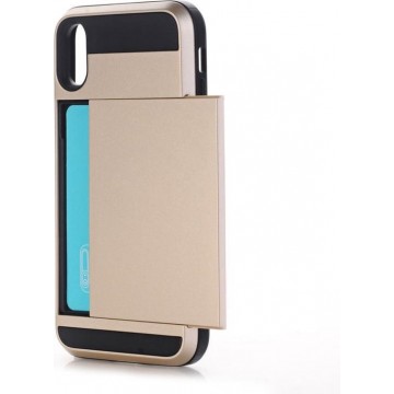 iPhone X afneembaar beschermend schokbestendig TPU + plastic back cover Hoesje met opbergruimte voor pinpas (goudkleurig)