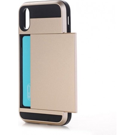 iPhone X afneembaar beschermend schokbestendig TPU + plastic back cover Hoesje met opbergruimte voor pinpas (goudkleurig)