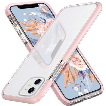 iPhone 12 Pro Max Hoesje – Transparant Anti Shock - backcover met Bumper Rose