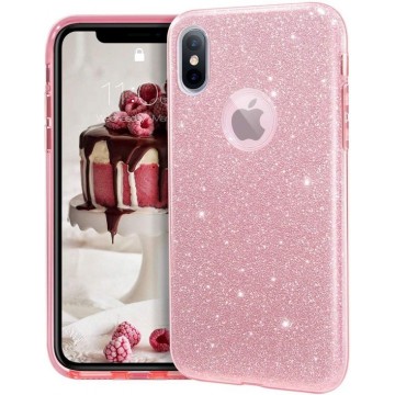 Apple iPhone XS Max hoesje - Roze - Glitter - Soft TPU