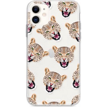 FOONCASE iPhone 11 hoesje TPU Soft Case - Back Cover - Cheeky Leopard / Luipaard hoofden
