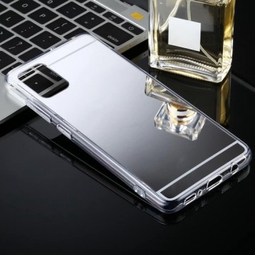 Let op type!! Voor Samsung Galaxy A51 TPU + Acryl Luxe Plating Mirror Phone Case Cover (Zilver)