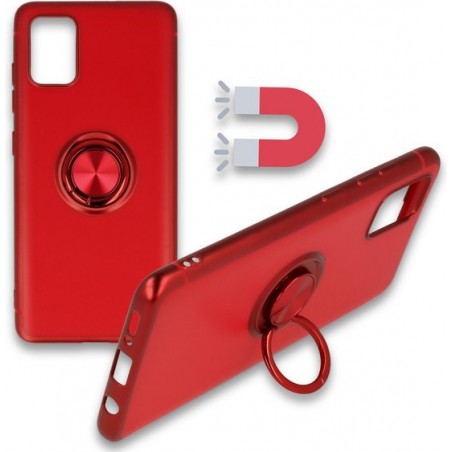 Samsung Galaxy S20 Hoesje Rood - Siliconen Back Cover met Ring Kickstand - Geschikt voor Magneet Houders