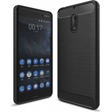 Geborsteld Nokia 6 Hoesje Zwart