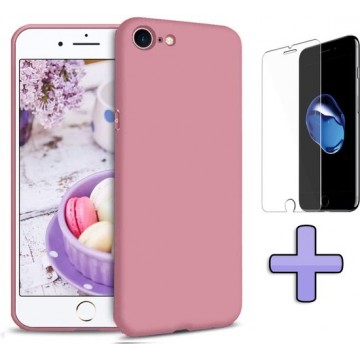 Apple iPhone SE (2020) Hoesje Roze - Siliconen Back Cover & Glazen Screen Protector