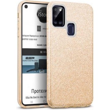 Samsung Galaxy M21 Hoesje Glitters Siliconen TPU Case Goud - BlingBling Cover