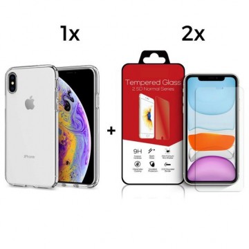 iPhone X en XS Telefoonhoesje met 2 x Screenprotector | Transparent Siliconen Tpu Smartphone Case | Gehard Beschermglas