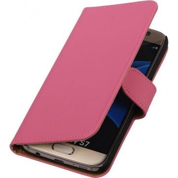 Roze Effen Booktype Samsung Galaxy S7 Wallet Cover Hoesje