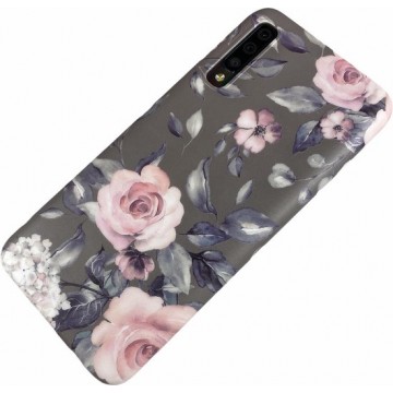 Samsung Galaxy S10 Plus - Silicone vintage bloemen hoesje Nora rozen roze grijs