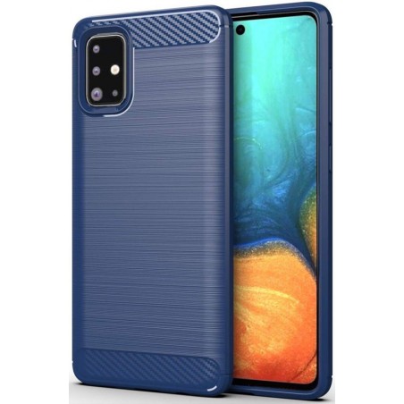 Samsung Galaxy A71 Geborsteld TPU Hoesje Blauw