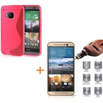 Comutter Silicone hoesje HTC One M9 roze met tempered glas screenprotector