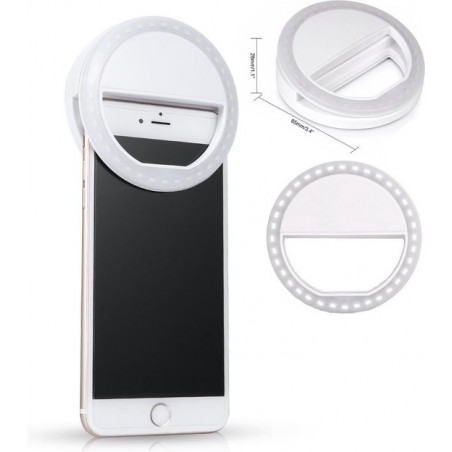 Jumalu Selfie Ring Light Clip / Led Lamp / 3 Standen / Oplaadbaar / Flashlight / Ring Lamp / Verlichting in Wit