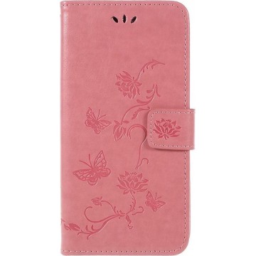 Shop4 - Samsung Galaxy A6 (2018) Hoesje - Wallet Case Bloemen Vlinder Roze