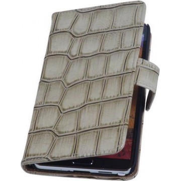 Glans Croco Bookstyle Wallet Case Hoesjes voor Galaxy Note 3 N9000 Beige
