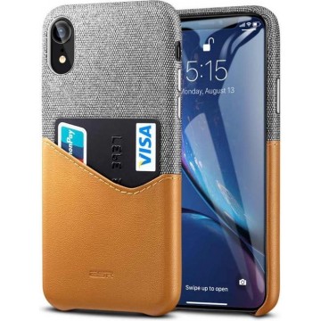Let op type!! ESR Metro Series Soft Fabric + PU Leather Case for iPhone XR  with Card Slot(Brown)