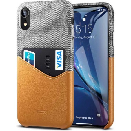 Let op type!! ESR Metro Series Soft Fabric + PU Leather Case for iPhone XR  with Card Slot(Brown)