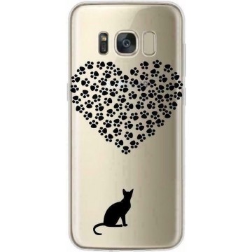 Samsung Galaxy S9 Plus Siliconen hoesje zwarte kat (kattenpootjes hartje)