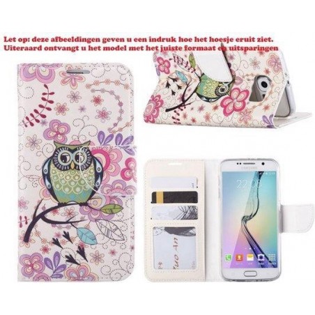 Xssive Hoesje voor Samsung Galaxy S6 Edge Plus G928 - Book Case - geschikt voor pasjes - Groene Uil