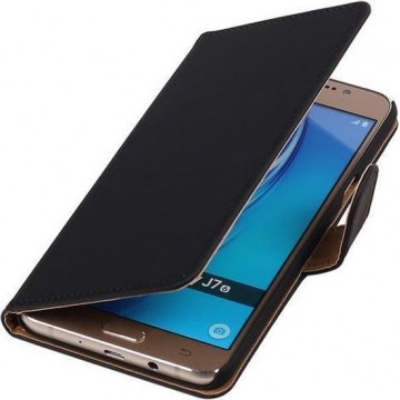 Zwart Effen booktype cover hoesje voor Samsung Galaxy J7 2016