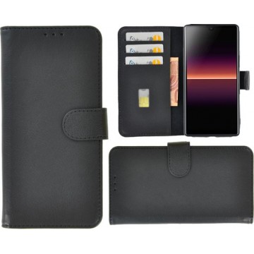 Sony Xperia L4 hoes Effen Wallet Bookcase Hoesje Cover Zwart Pearlycase