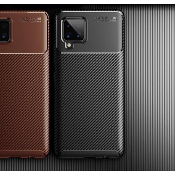 Samsung Galaxy A42 Siliconen Carbon Hoesje Zwart