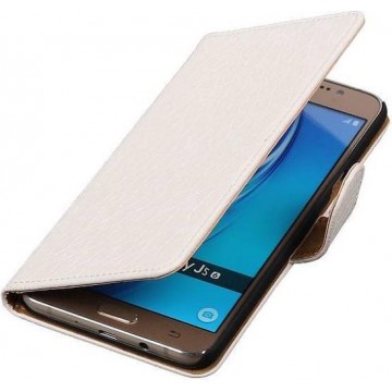 Croco Bookstyle Wallet Case Hoesjes voor Galaxy J5 (2017) J530F Wit
