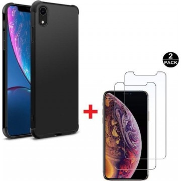 iPhone X / XS hoesje silicone shock-proof zwart met 2 Pack Tempered glas Screen Protector