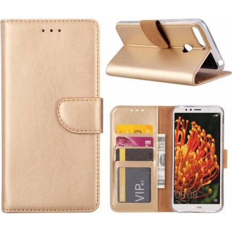 Huawei Y6 2018 portemonnee Hoesje met opbergvakjes Champagne Goud