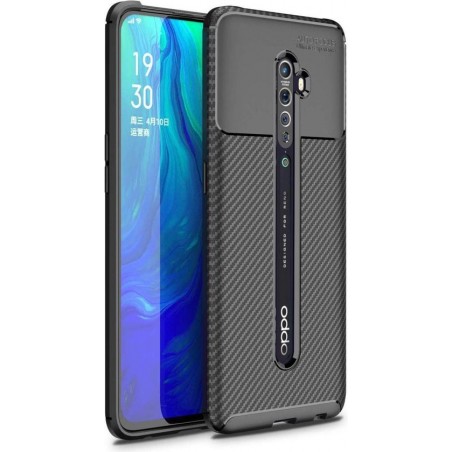 Oppo Reno 2 Siliconen Carbon Hoesje Zwart