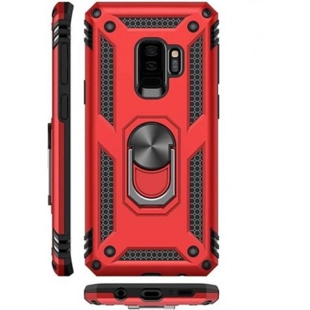 Samsung Galaxy S9 Rood Luxe Extreem Stevige Anti shock hoesje -   autohouder met Ring Kickstand