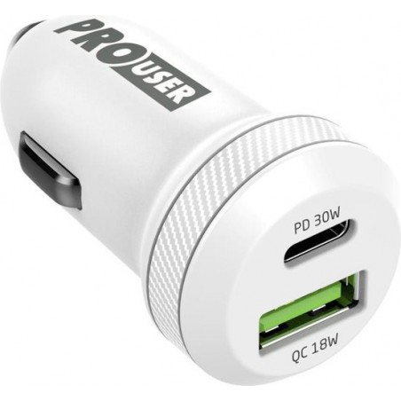 Pro User 24W Dual USB Car Charger, Wit