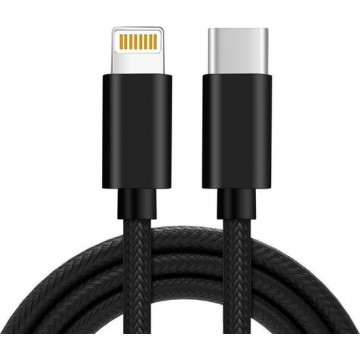 Nylon Braided Premium Cable USB-C to MFi Lightning 1m. Black- Fast Charge/Sync